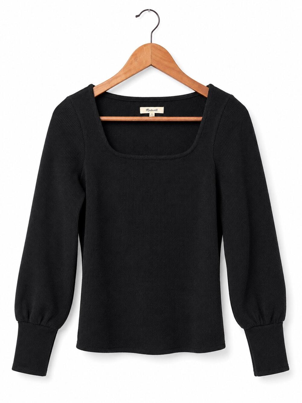Madewell Black Tight Knit Top Sz S Square Neck Chic Minimalist Normcore Staple